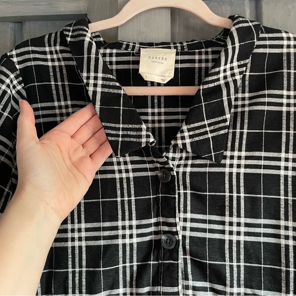 Harper Whimsygoth Black White Plaid Collared Babydoll Mini Dress Fall Addams S - Picture 4 of 6